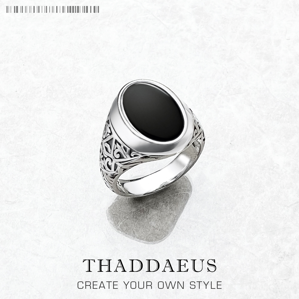 Signet Ring Men - Cincin tanda tangan Oval hitam, Perhiasan
