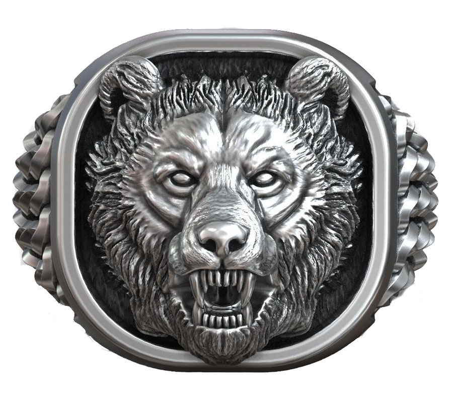 Signet Ring Men - 22g Kepala Beruang Viking Ornamen Nordik