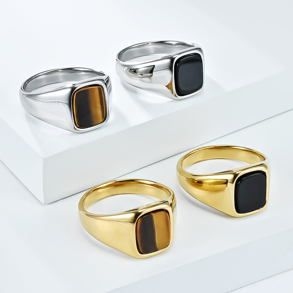 Signet Ring Men - Cincin Signet Batu Mata Harimau Hitam
