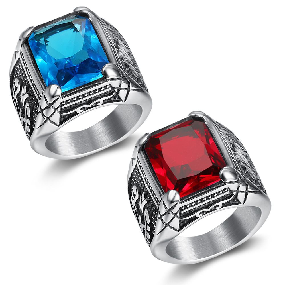 Signet Ring Men - Perak Pria Warna Merah Biru Semi