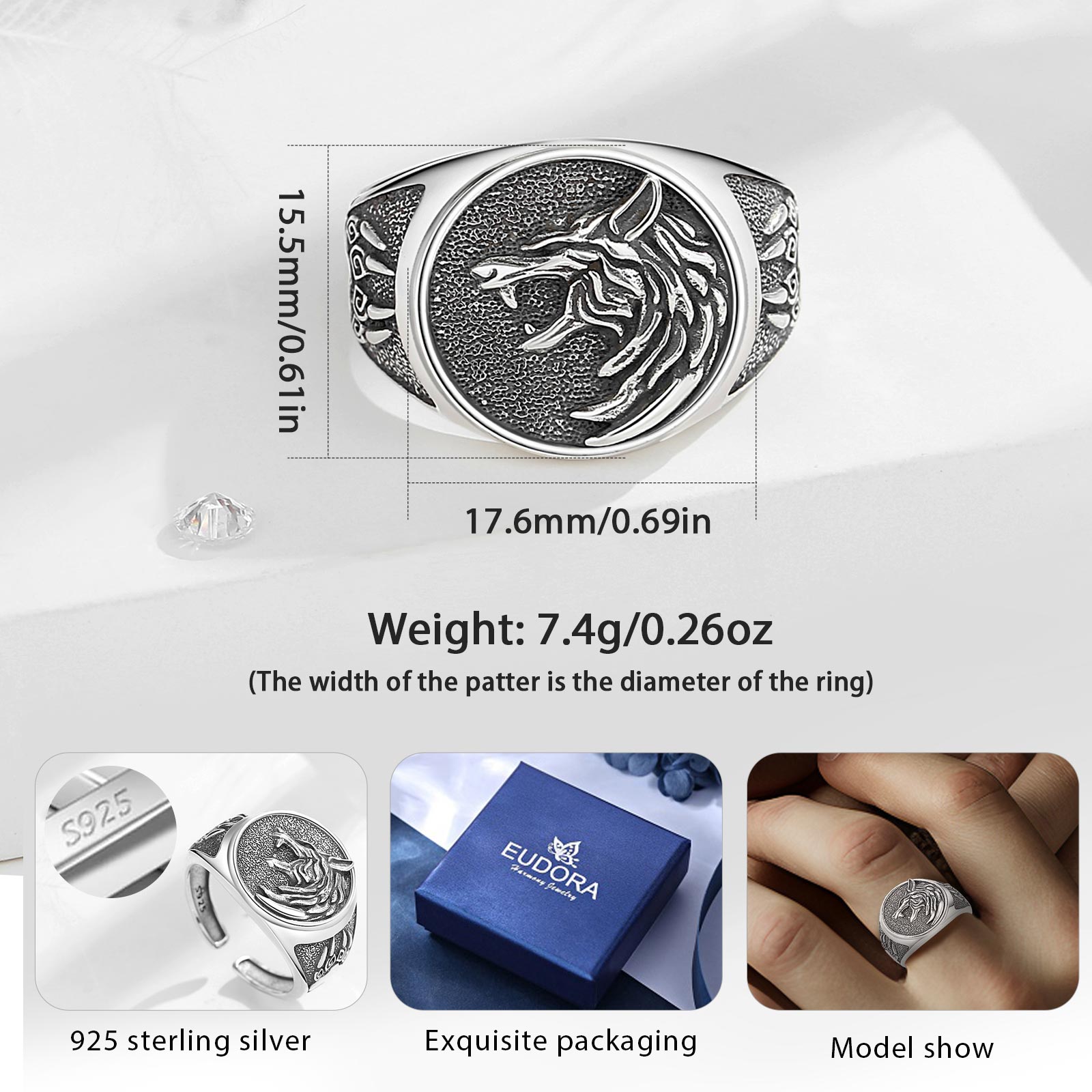 Eudora 925 perak murni Viking  - Signet Ring Men ulasan dan harga