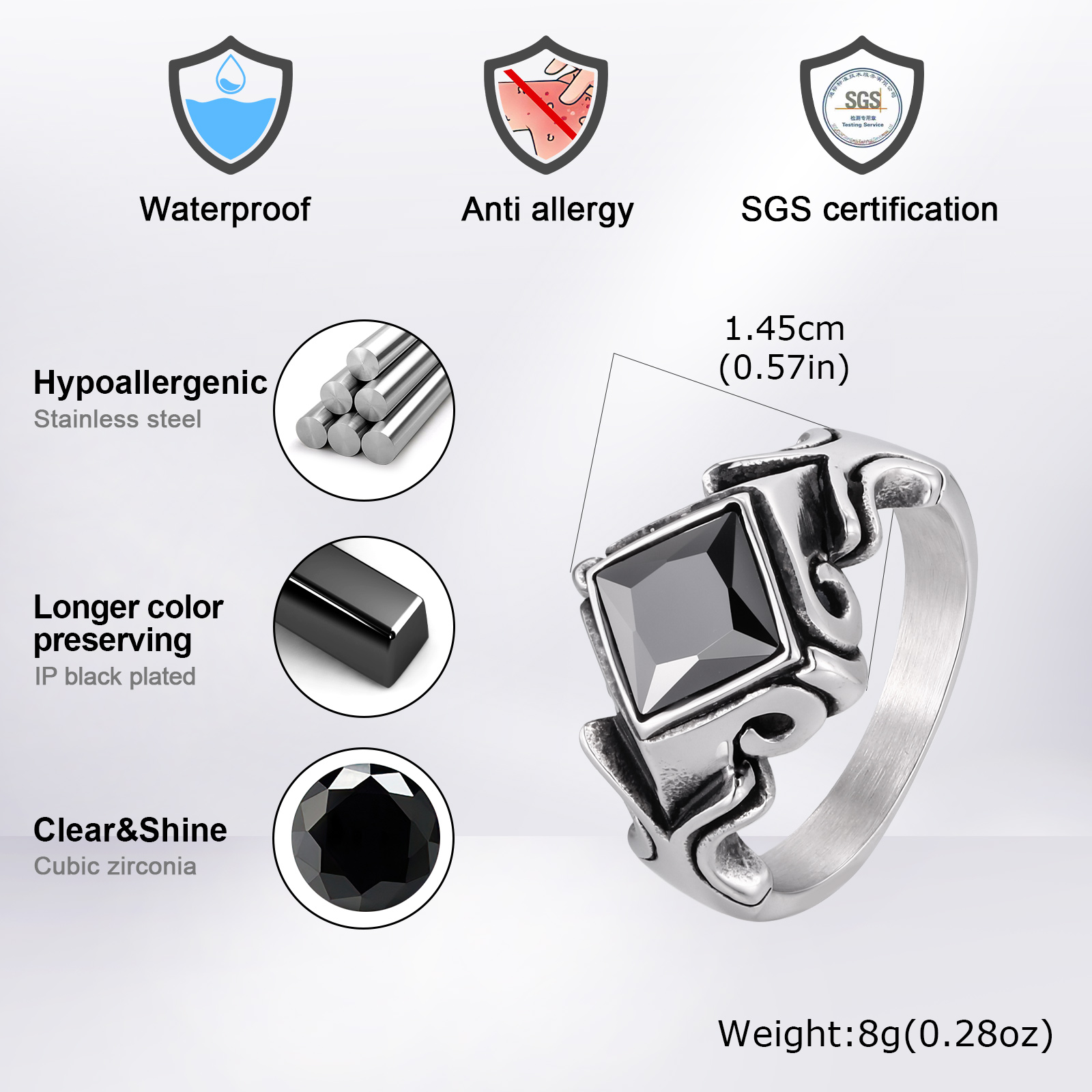 Cincin Zirkon Hitam Vintage un - Signet Ring Men ulasan dan harga