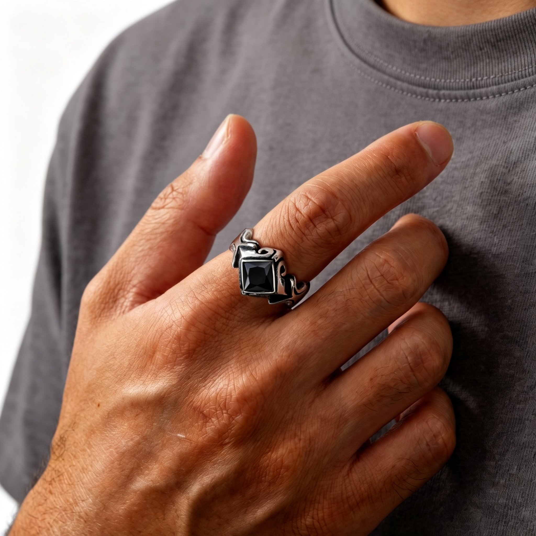 Cincin Zirkon Hitam Vintage un - Signet Ring Men ulasan dan harga
