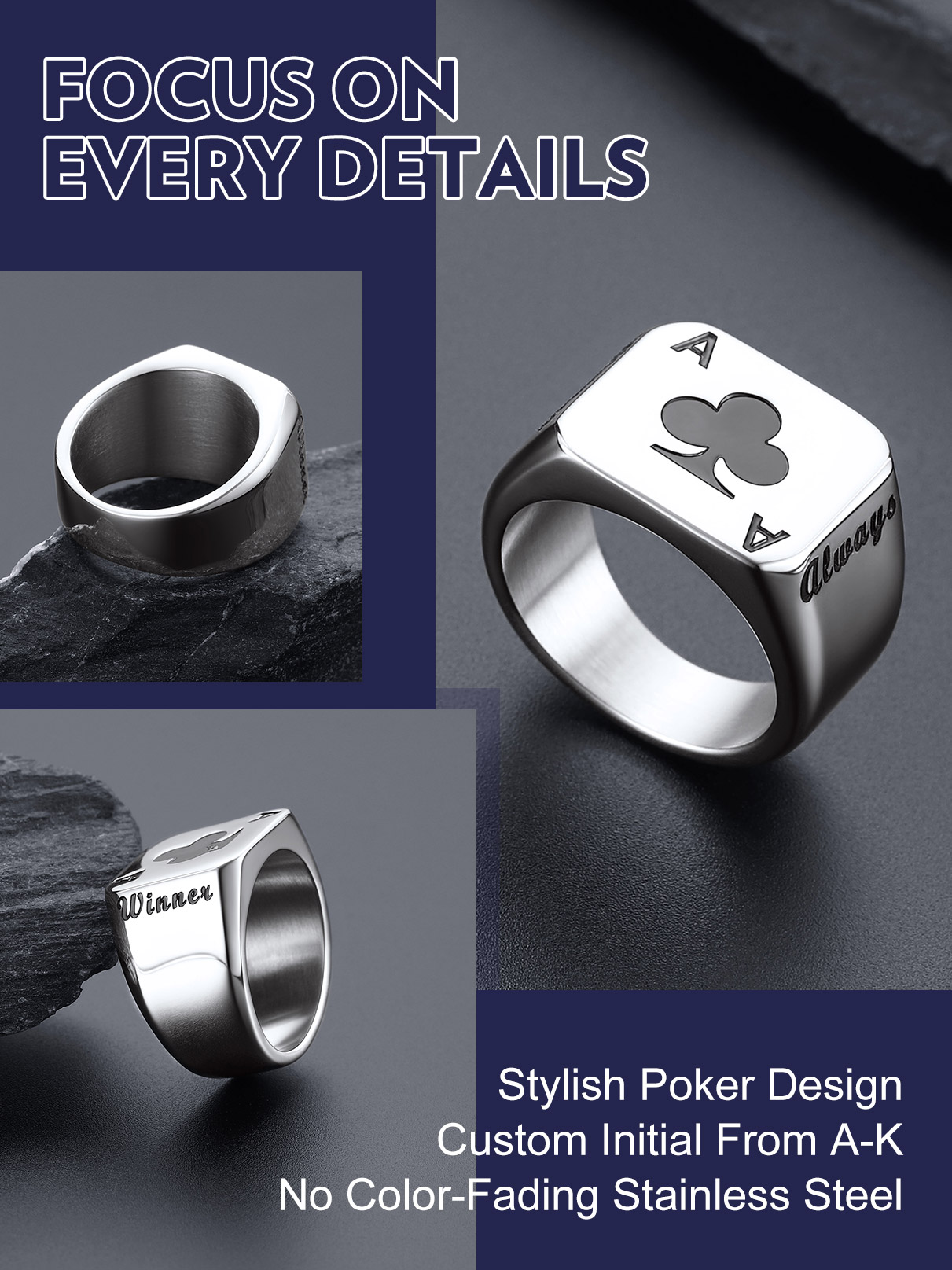 U7 Cincin Kartu Poker Baja Tah - Signet Ring Men ulasan dan harga